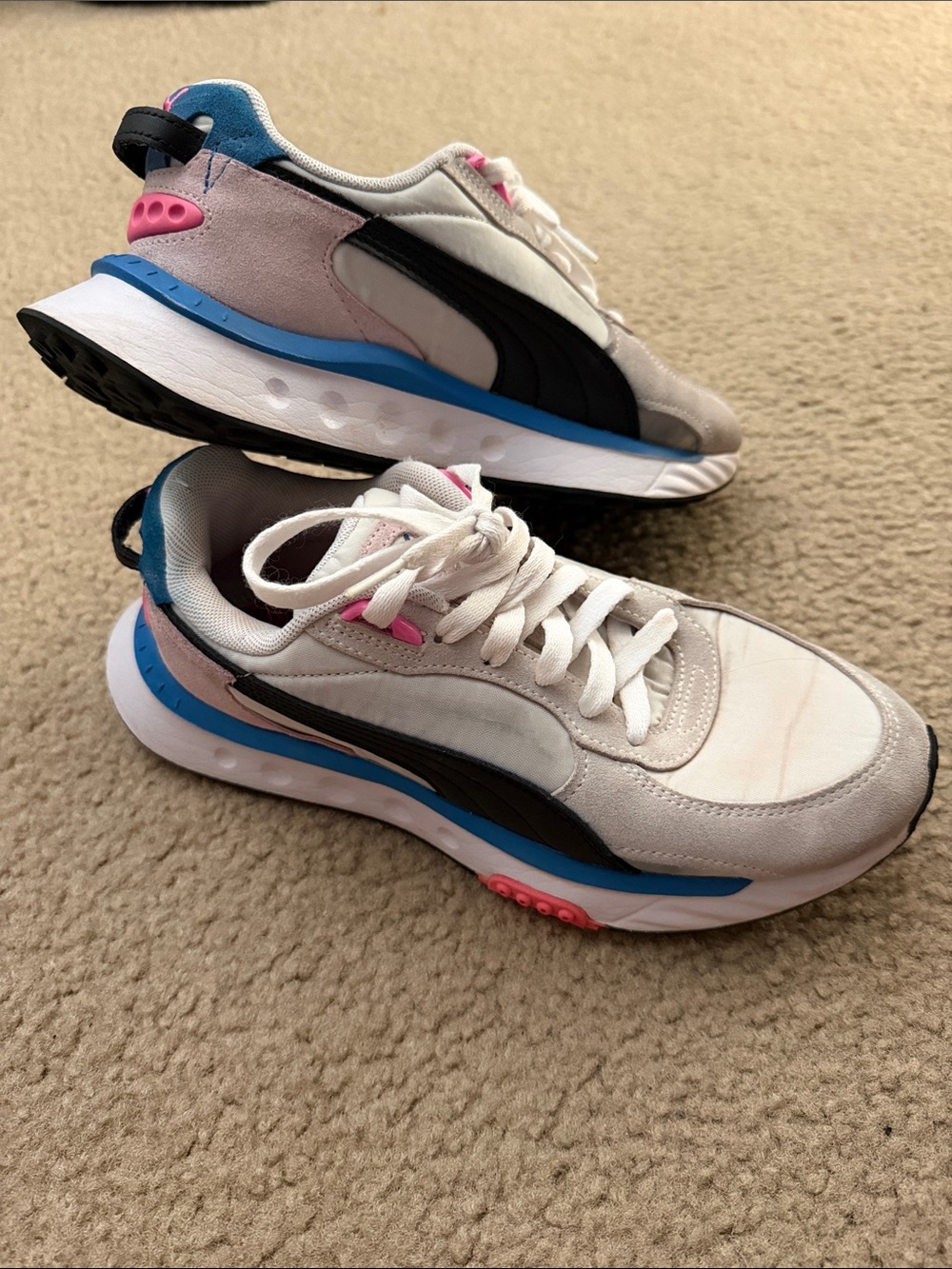 Puma White, Black, Blue & Pink Retro Runner Sneakers